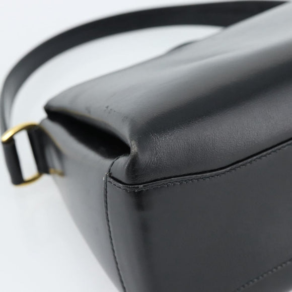 GUCCI Hand Bag Leather Black Gold Auth 183374
