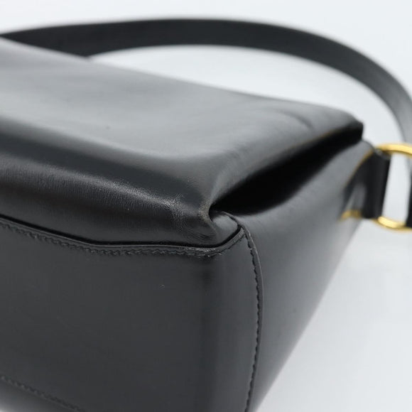GUCCI Hand Bag Leather Black Gold Auth 183374