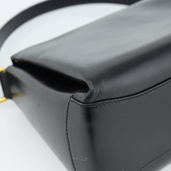 GUCCI Hand Bag Leather Black Gold Auth 183374
