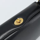 GUCCI Hand Bag Leather Black Gold Auth 183374-10