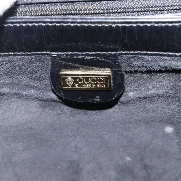 GUCCI Hand Bag Leather Black Gold Auth 183374
