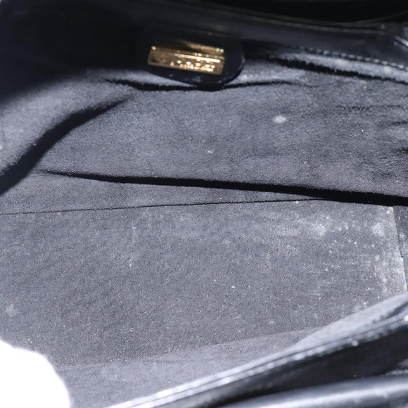 GUCCI Hand Bag Leather Black Gold Auth 183374