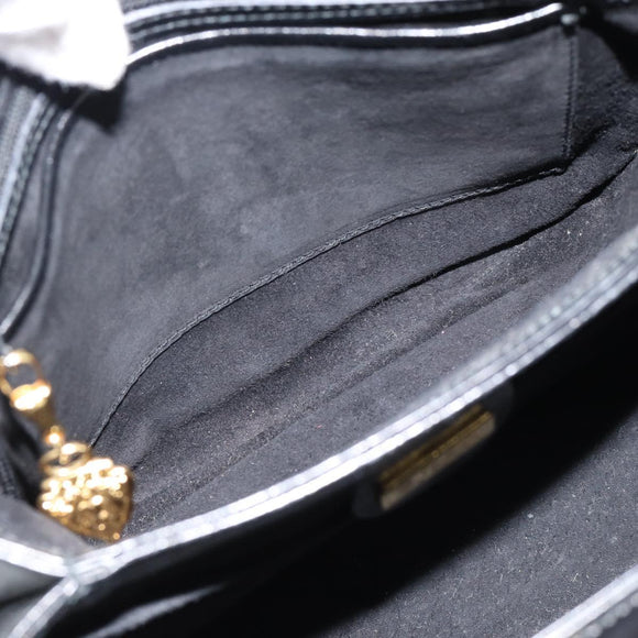 GUCCI Hand Bag Leather Black Gold Auth 183374