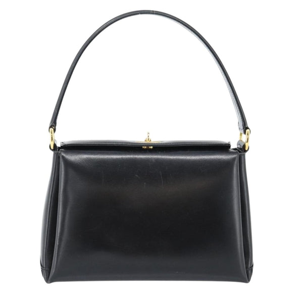 GUCCI Hand Bag Leather Black Gold Auth 183374