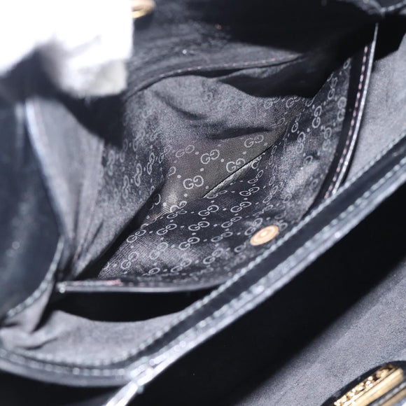 GUCCI Hand Bag Leather Black Gold Auth 183374