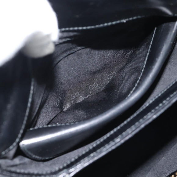 GUCCI Hand Bag Leather Black Gold Auth 183374