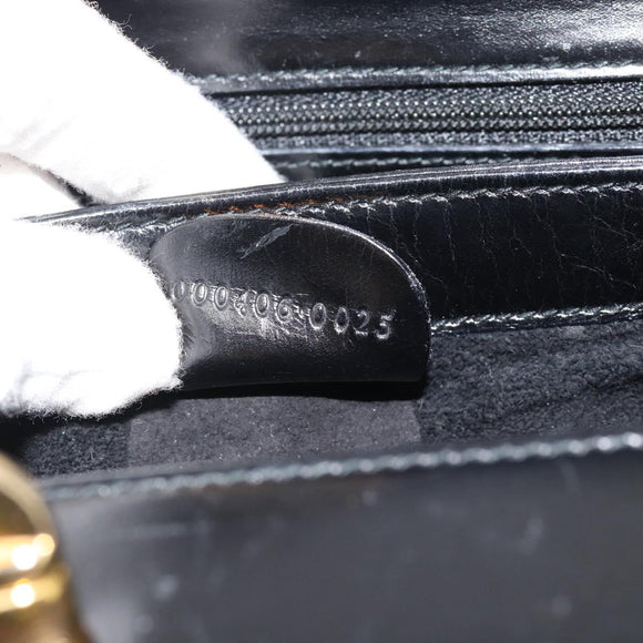 GUCCI Hand Bag Leather Black Gold Auth 183374
