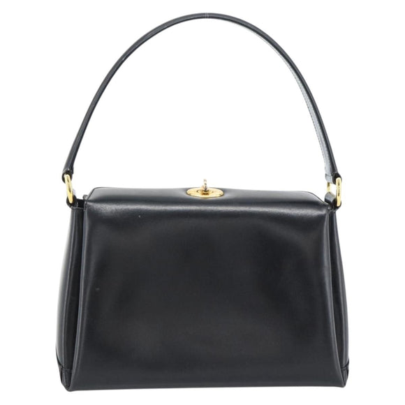 GUCCI Hand Bag Leather Black Gold Auth 183374