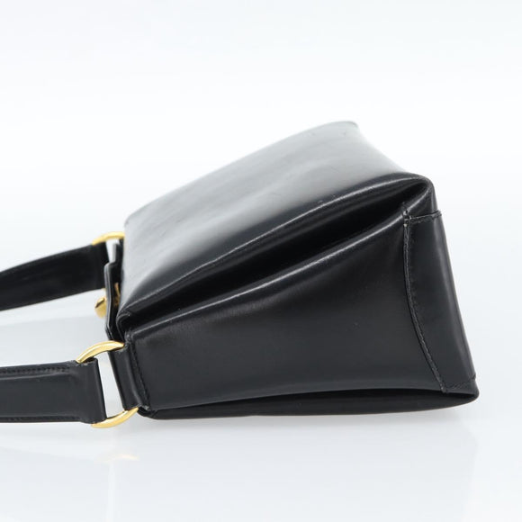 GUCCI Hand Bag Leather Black Gold Auth 183374