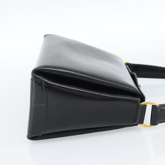 GUCCI Hand Bag Leather Black Gold Auth 183374