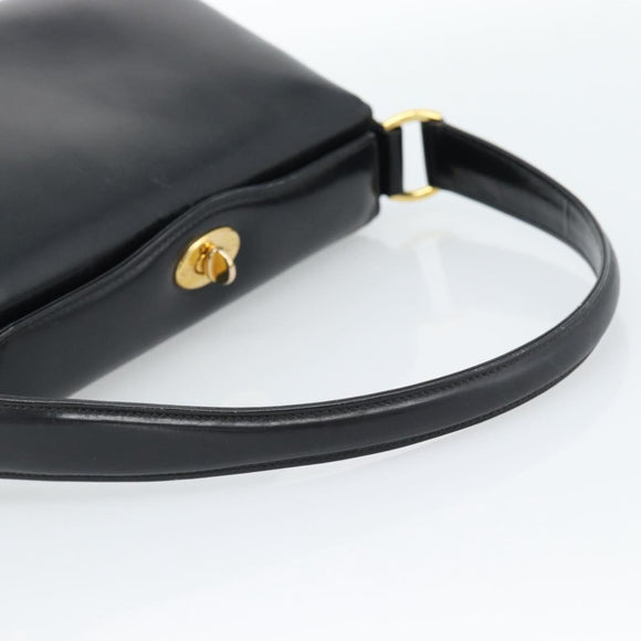GUCCI Hand Bag Leather Black Gold Auth 183374