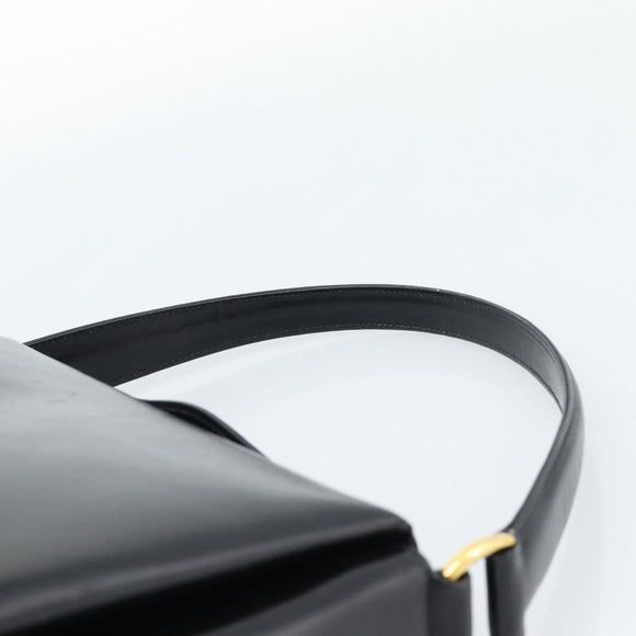 GUCCI Hand Bag Leather Black Gold Auth 183374