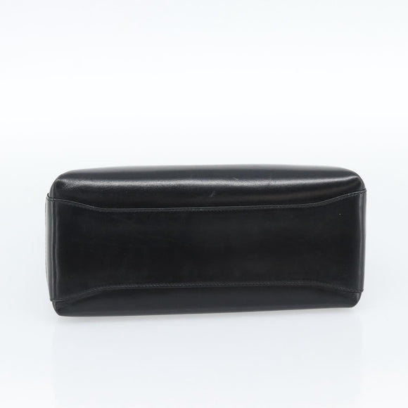 GUCCI Hand Bag Leather Black Gold Auth 183374