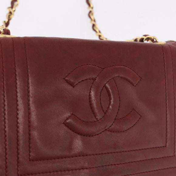 CHANEL Chain Shoulder Bag Lamb Skin Bordeaux Gold CC Auth 183375