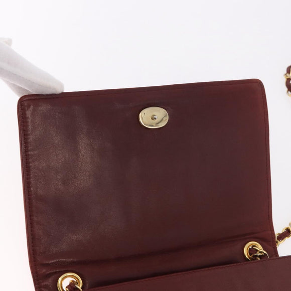 CHANEL Chain Shoulder Bag Lamb Skin Bordeaux Gold CC Auth 183375