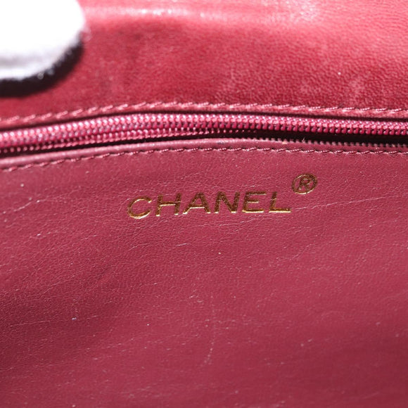 CHANEL Chain Shoulder Bag Lamb Skin Bordeaux Gold CC Auth 183375