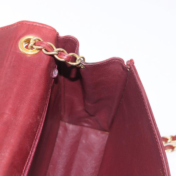 CHANEL Chain Shoulder Bag Lamb Skin Bordeaux Gold CC Auth 183375