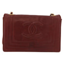 CHANEL Chain Shoulder Bag Lamb Skin Bordeaux Gold CC Auth 183375-13