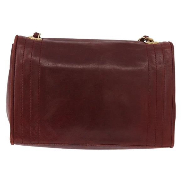 CHANEL Chain Shoulder Bag Lamb Skin Bordeaux Gold CC Auth 183375