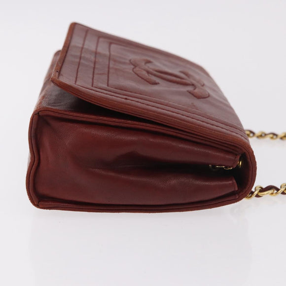 CHANEL Chain Shoulder Bag Lamb Skin Bordeaux Gold CC Auth 183375