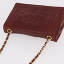 CHANEL Chain Shoulder Bag Lamb Skin Bordeaux Gold CC Auth 183375-7