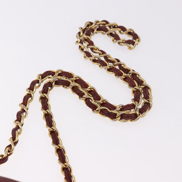 CHANEL Chain Shoulder Bag Lamb Skin Bordeaux Gold CC Auth 183375