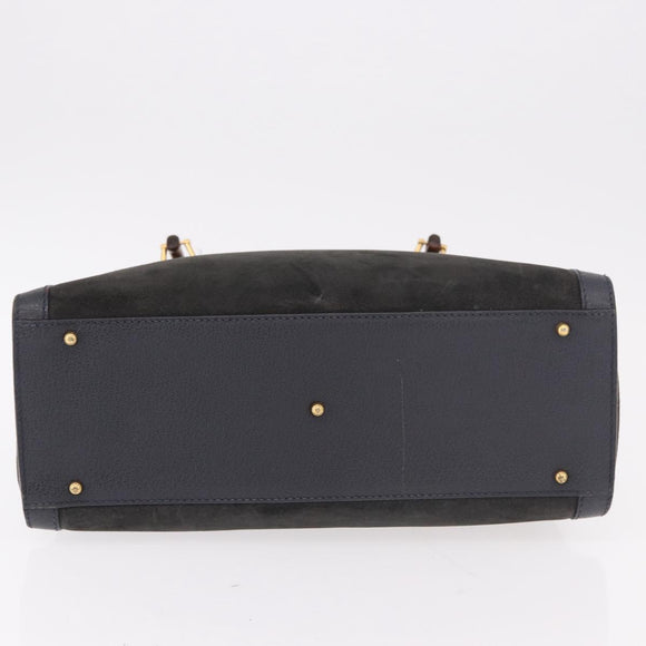 GUCCI Bamboo Tote Bag Suede Black Gold 002 2853 0260 0 Auth 183378