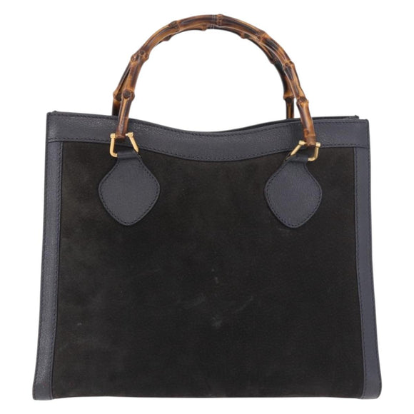 GUCCI Bamboo Tote Bag Suede Black Gold 002 2853 0260 0 Auth 183378