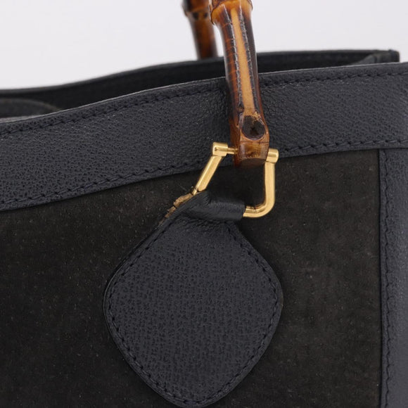 GUCCI Bamboo Tote Bag Suede Black Gold 002 2853 0260 0 Auth 183378