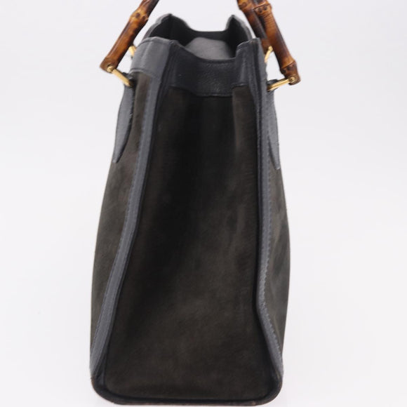 GUCCI Bamboo Tote Bag Suede Black Gold 002 2853 0260 0 Auth 183378