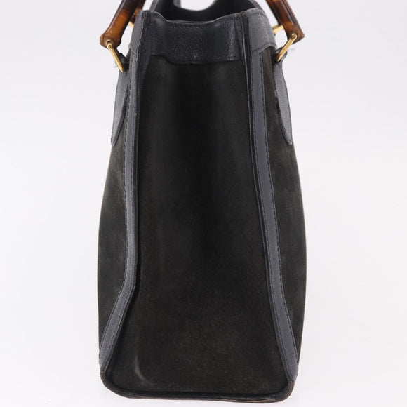 GUCCI Bamboo Tote Bag Suede Black Gold 002 2853 0260 0 Auth 183378