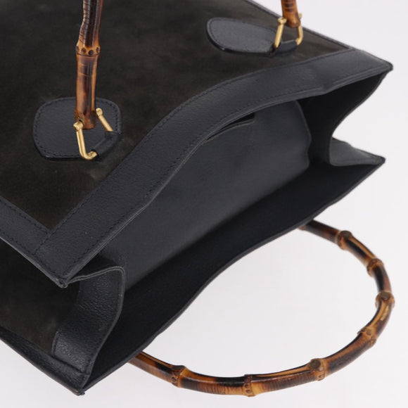GUCCI Bamboo Tote Bag Suede Black Gold 002 2853 0260 0 Auth 183378