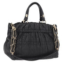 Christian Dior Lady Dior Hand Bag Leather 2way Black Gold Auth 183380-1