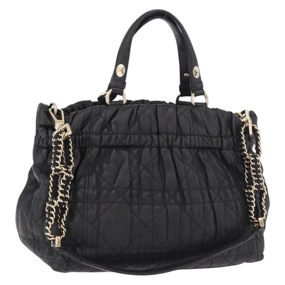 Christian Dior Lady Dior Hand Bag Leather 2way Black Gold Auth 183380