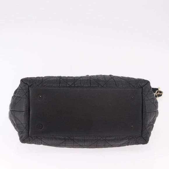 Christian Dior Lady Dior Handtasche Leder 2-Wege Schwarz Gold Auth 183380