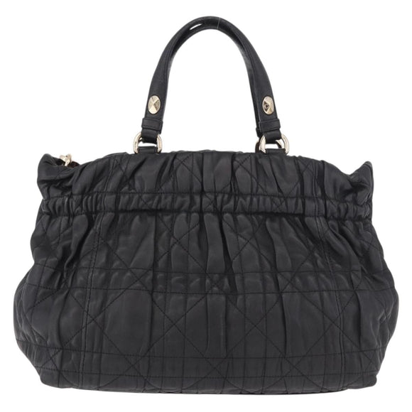 Christian Dior Lady Dior Hand Bag Leather 2way Black Gold Auth 183380