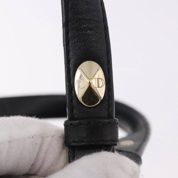 Christian Dior Lady Dior Handtasche Leder 2-Wege Schwarz Gold Auth 183380