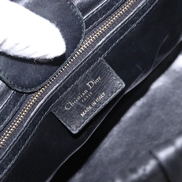 Christian Dior Lady Dior Handtasche Leder 2-Wege Schwarz Gold Auth 183380