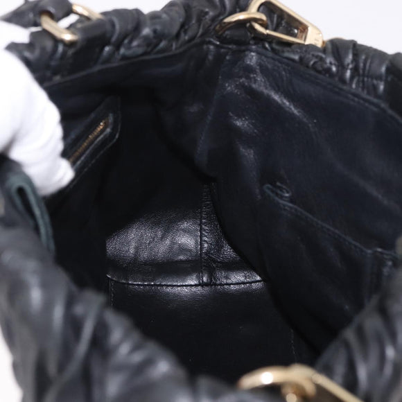 Christian Dior Lady Dior Handtasche Leder 2-Wege Schwarz Gold Auth 183380