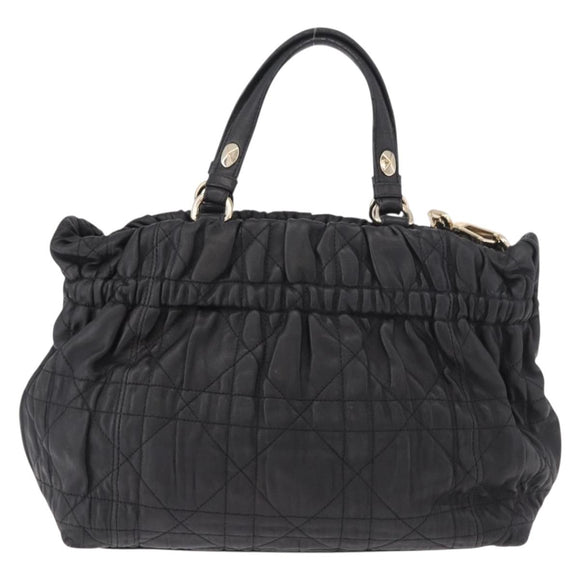 Christian Dior Lady Dior Handtasche Leder 2-Wege Schwarz Gold Auth 183380