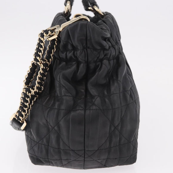 Christian Dior Lady Dior Hand Bag Leather 2way Black Gold Auth 183380