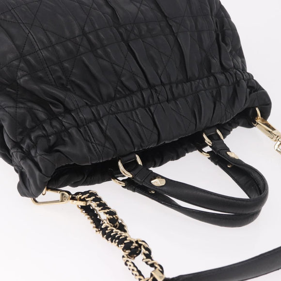 Christian Dior Lady Dior Handtasche Leder 2-Wege Schwarz Gold Auth 183380