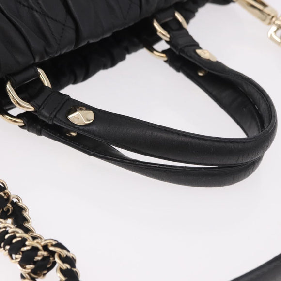 Christian Dior Lady Dior Hand Bag Leather 2way Black Gold Auth 183380