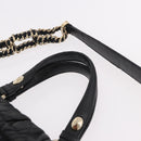 Christian Dior Lady Dior Handtasche Leder 2-Wege Schwarz Gold Auth 183380-14