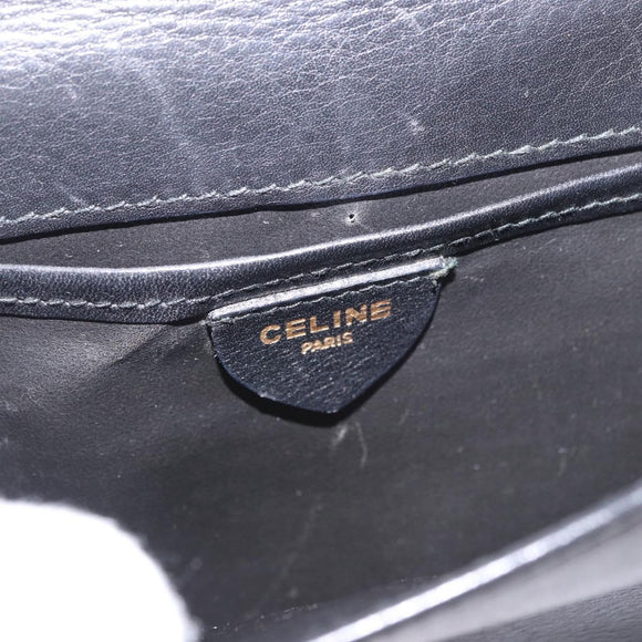 CELINE Hand Bag Leather Black Gold Auth 183388A