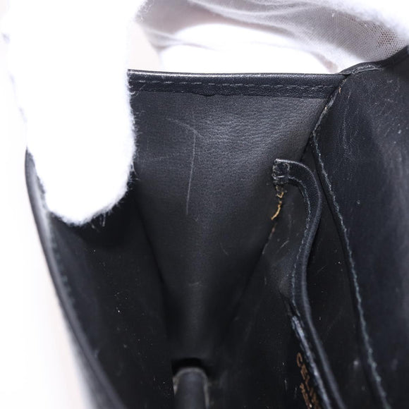 CELINE Hand Bag Leather Black Gold Auth 183388A
