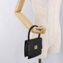 CELINE Hand Bag Leather Black Gold Auth 183388A-23
