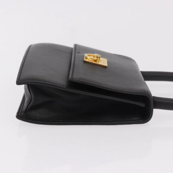 CELINE Hand Bag Leather Black Gold Auth 183388A