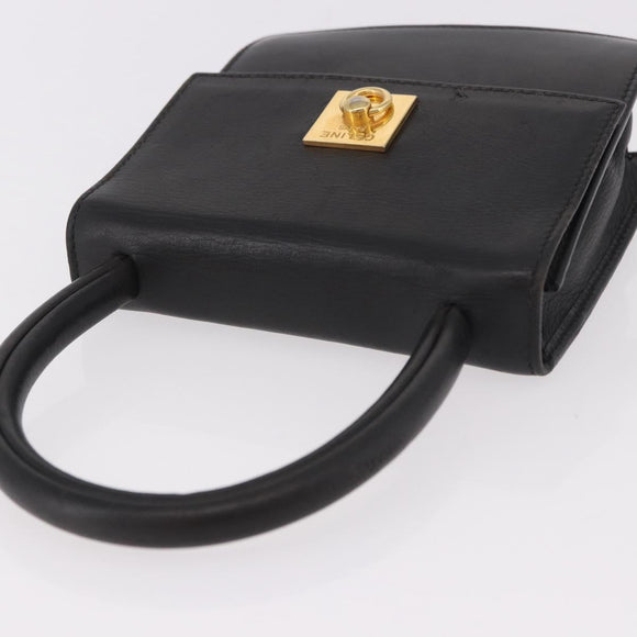 CELINE Hand Bag Leather Black Gold Auth 183388A