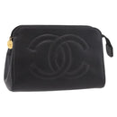CHANEL Pouch Caviar Skin Black Gold CC Auth 183391-1